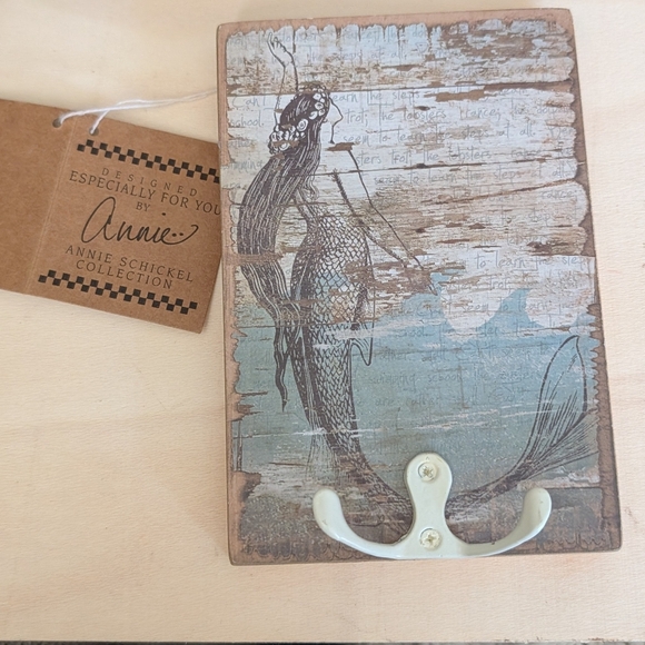 Primitives by Kathy Other - Primitives by Kathy Rustic Mermaid Hook Plaque in Blue, White, Brown